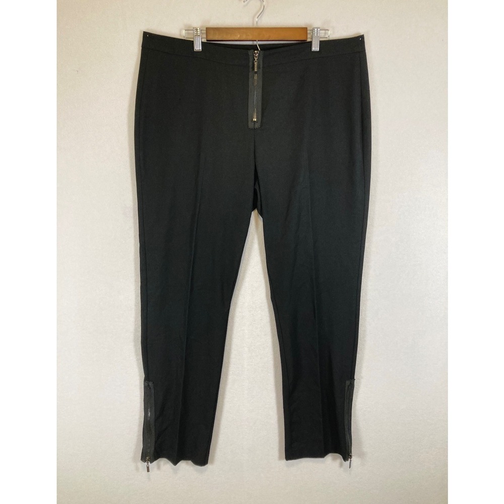 Edgy Chic Bisou Bisou Women 18 Black Exposed Zip Ankle Tapered Stretch Trousers